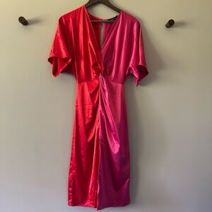 STRUT & BOLT COLOR BLOCK SILKY DRESS RED AND PINK SIZE XS NWT